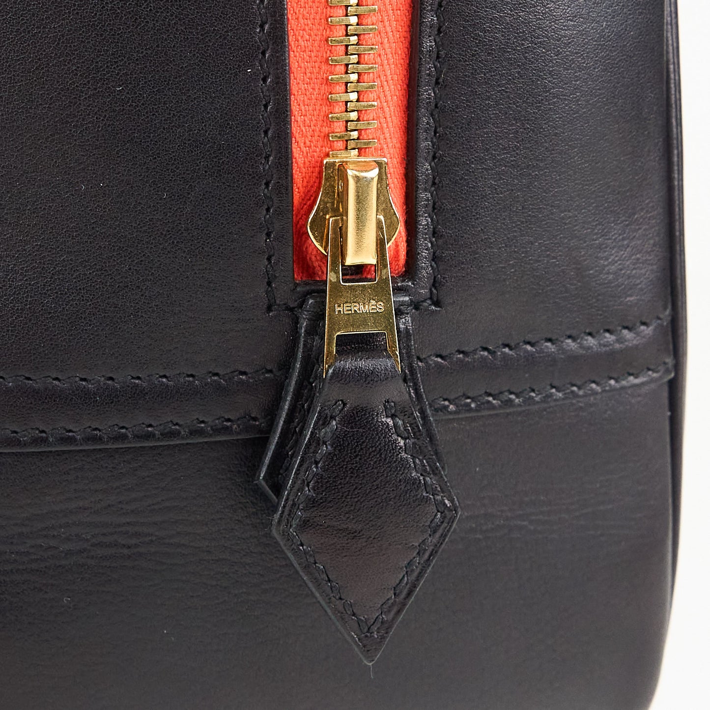 Hermes|Plume 28 Handbag Evergrain Black/Orange Poppy 2016