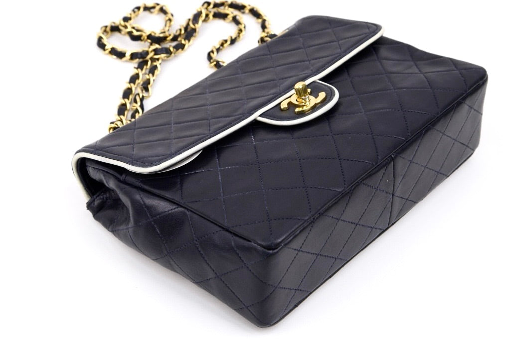Chanel|海军蓝滚边方胖子链条包单肩包 小羊皮1*****