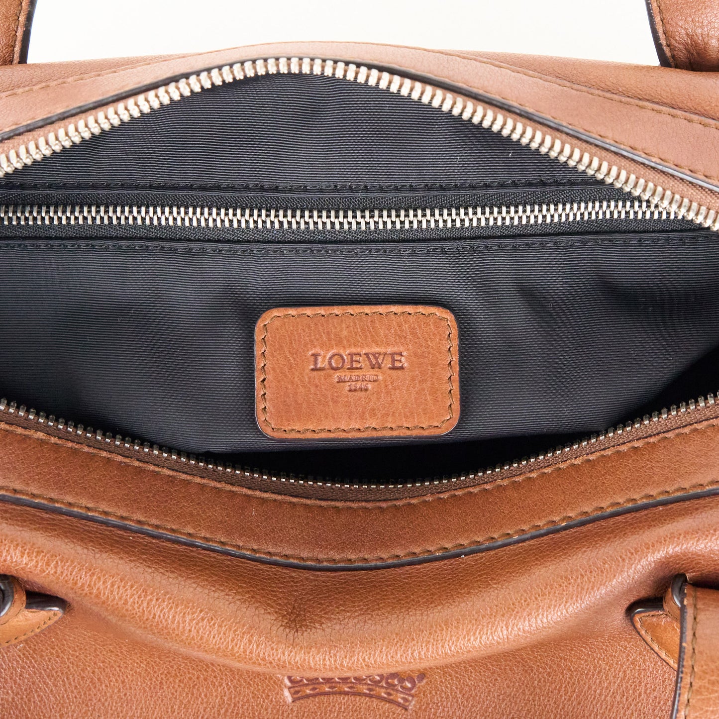 LOEWE| Brown Leather Boston Handbag Shoulder bag