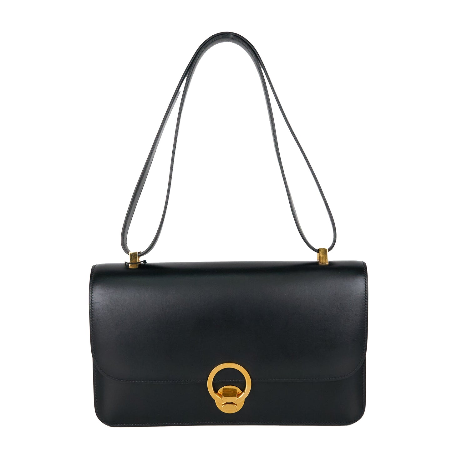 Hermes |Vintage Ring Shoulder Bag box calf Black 1991