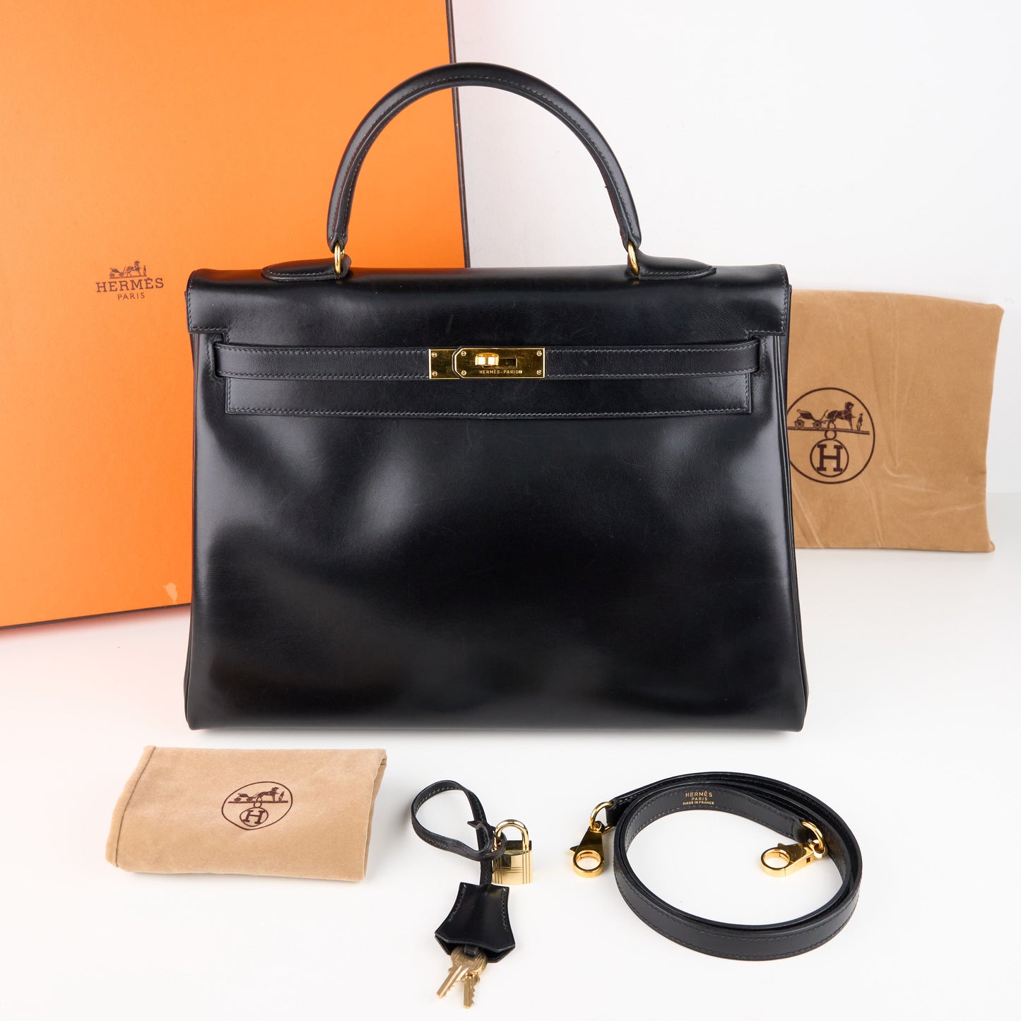 Hermes| Kelly 35 Handbag Box Calf Black 1993