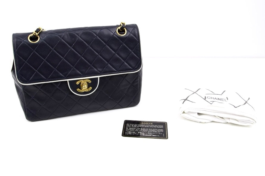 Chanel|海军蓝滚边方胖子链条包单肩包 小羊皮1*****