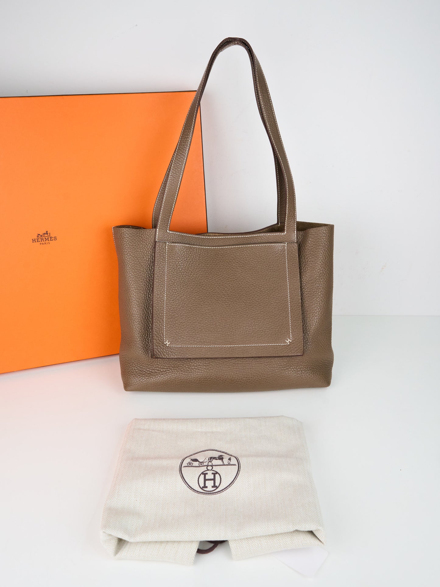 Hermes|cabasellier 31 Tote Shoulder Bag Etoupe Taurillon Clemence 2021