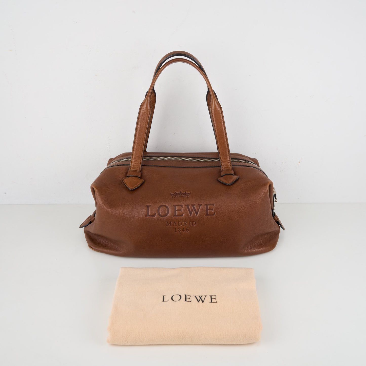 LOEWE| Brown Leather Boston Handbag Shoulder bag