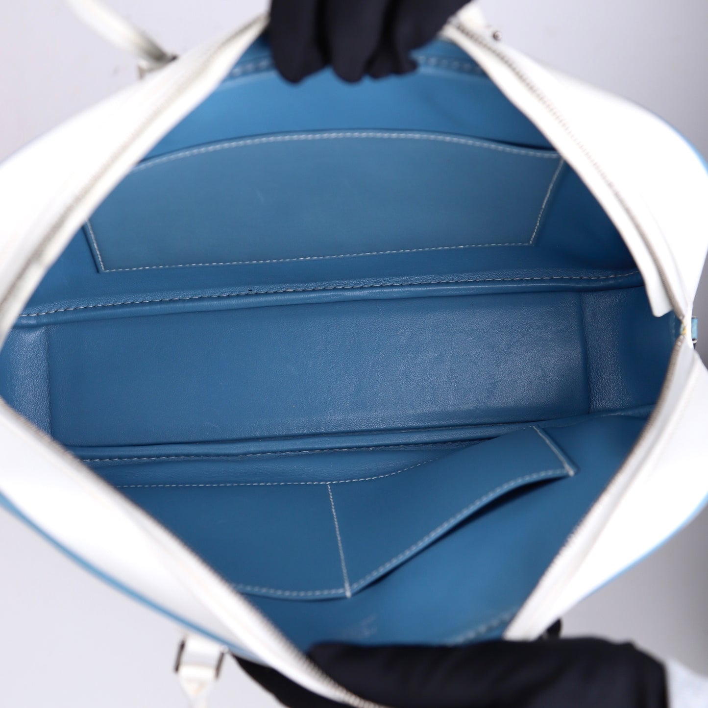 Hermes|Plume Elan 28 Handbag Blanc/Blue Jean Epsom 2006