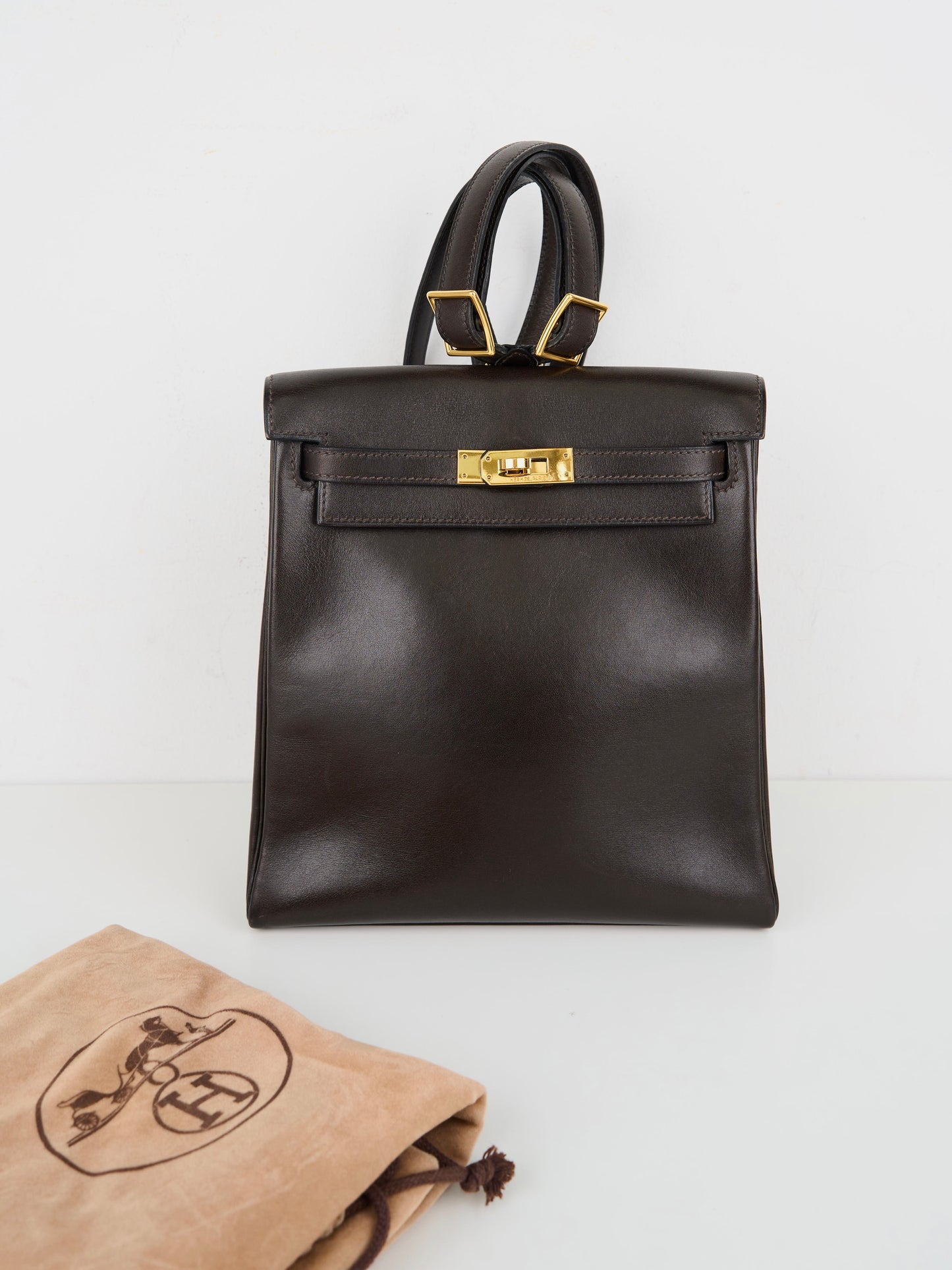 Hermes| Kelly Ado PM Backpack Chocolat Box Calf 1998