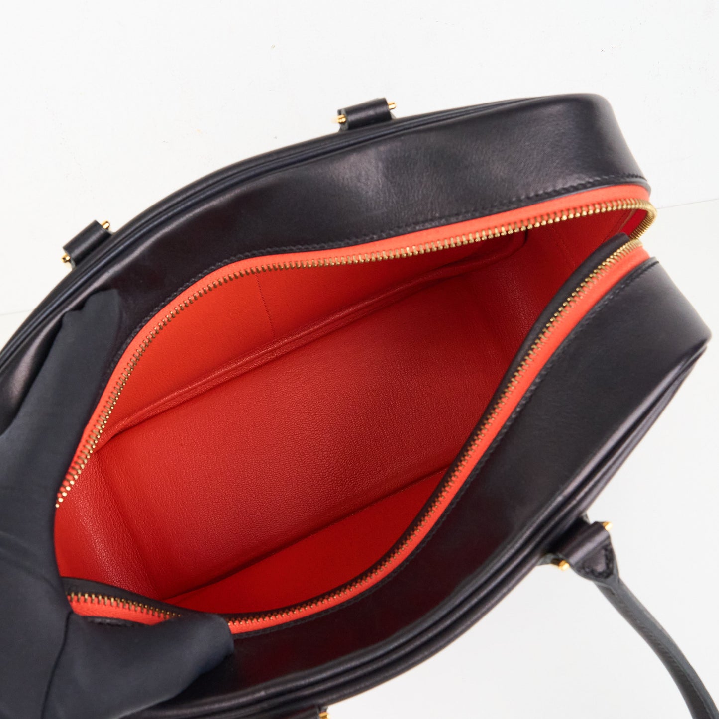 Hermes|Plume 28 Handbag Evergrain Black/Orange Poppy 2016