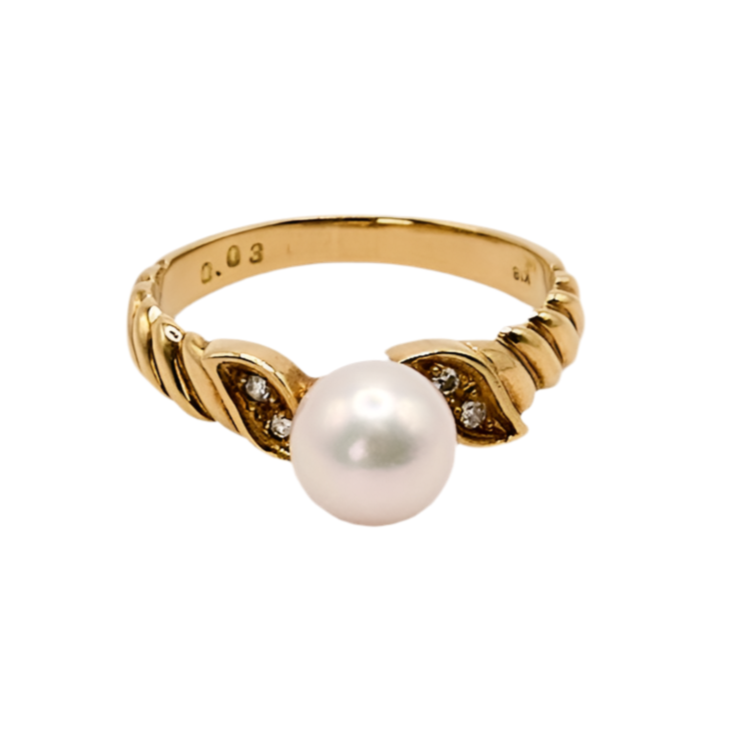 K18 6.8mm Akoya Pearl Diamond Ring #11