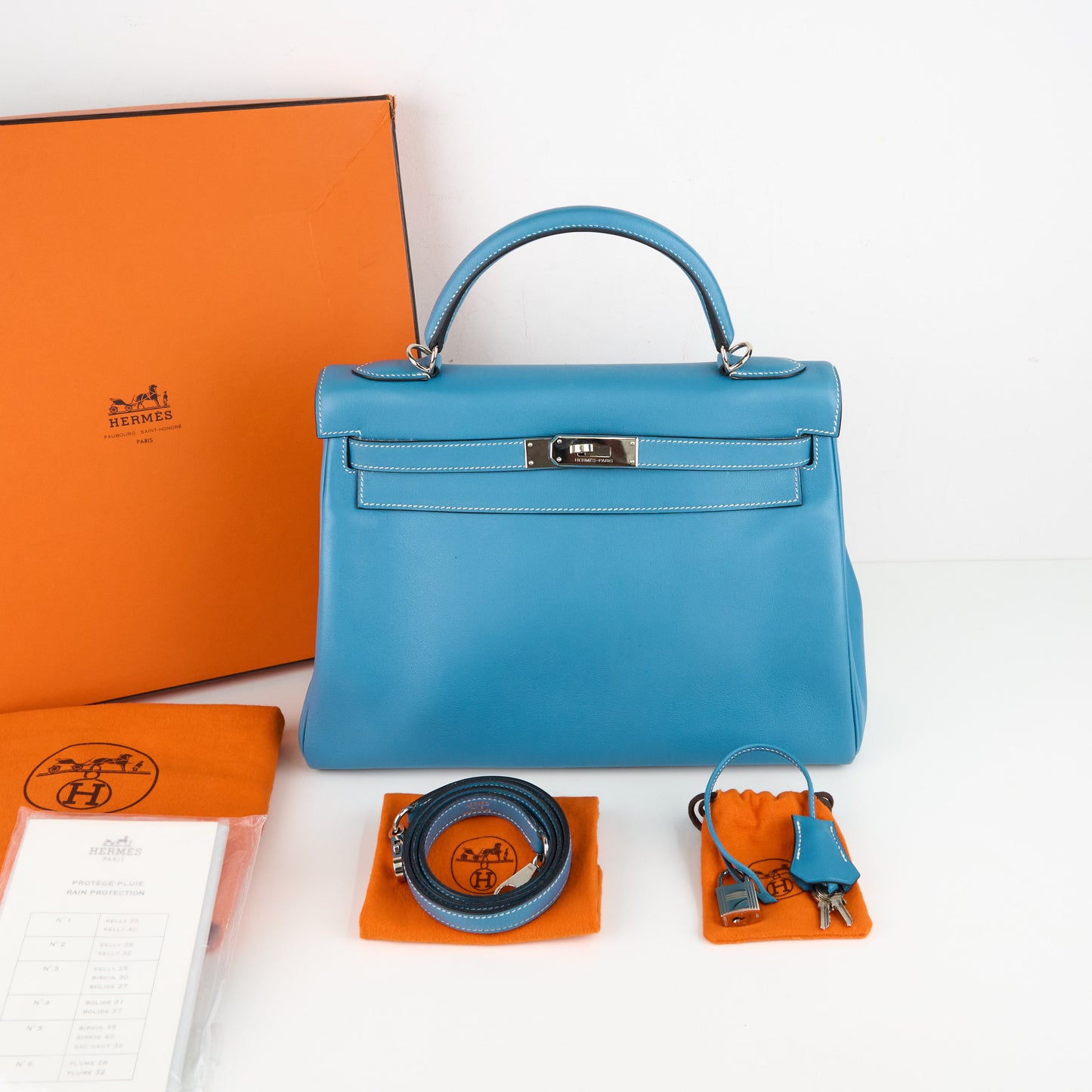 Hermes| Kelly 32 Handbag Blue Jean Swift 2005