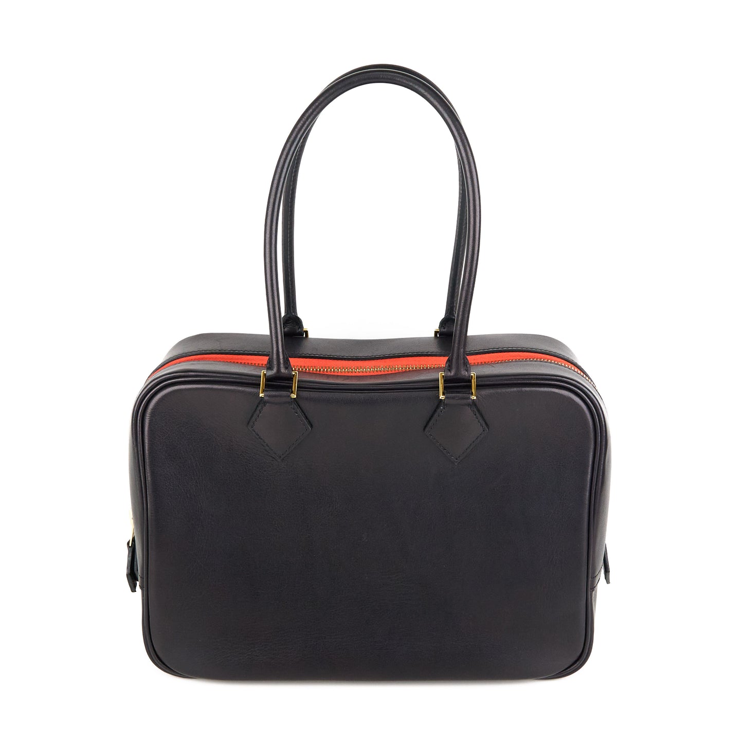 Hermes|Plume 28 Handbag Evergrain Black/Orange Poppy 2016