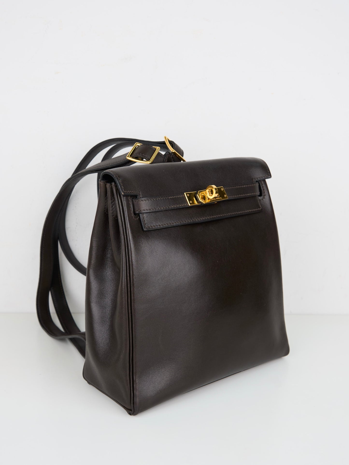 Hermes| Kelly Ado PM Backpack Chocolat Box Calf 1998