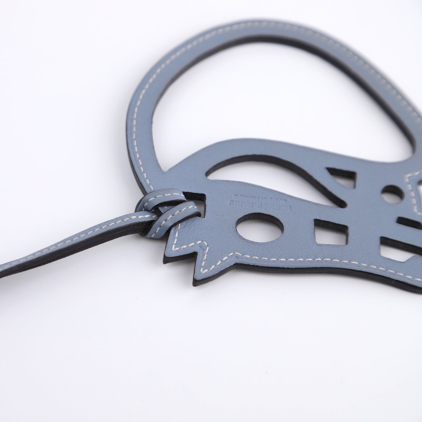 Hermes Paddock Shubal Horse Charm in Bleu Lin Swift, logo