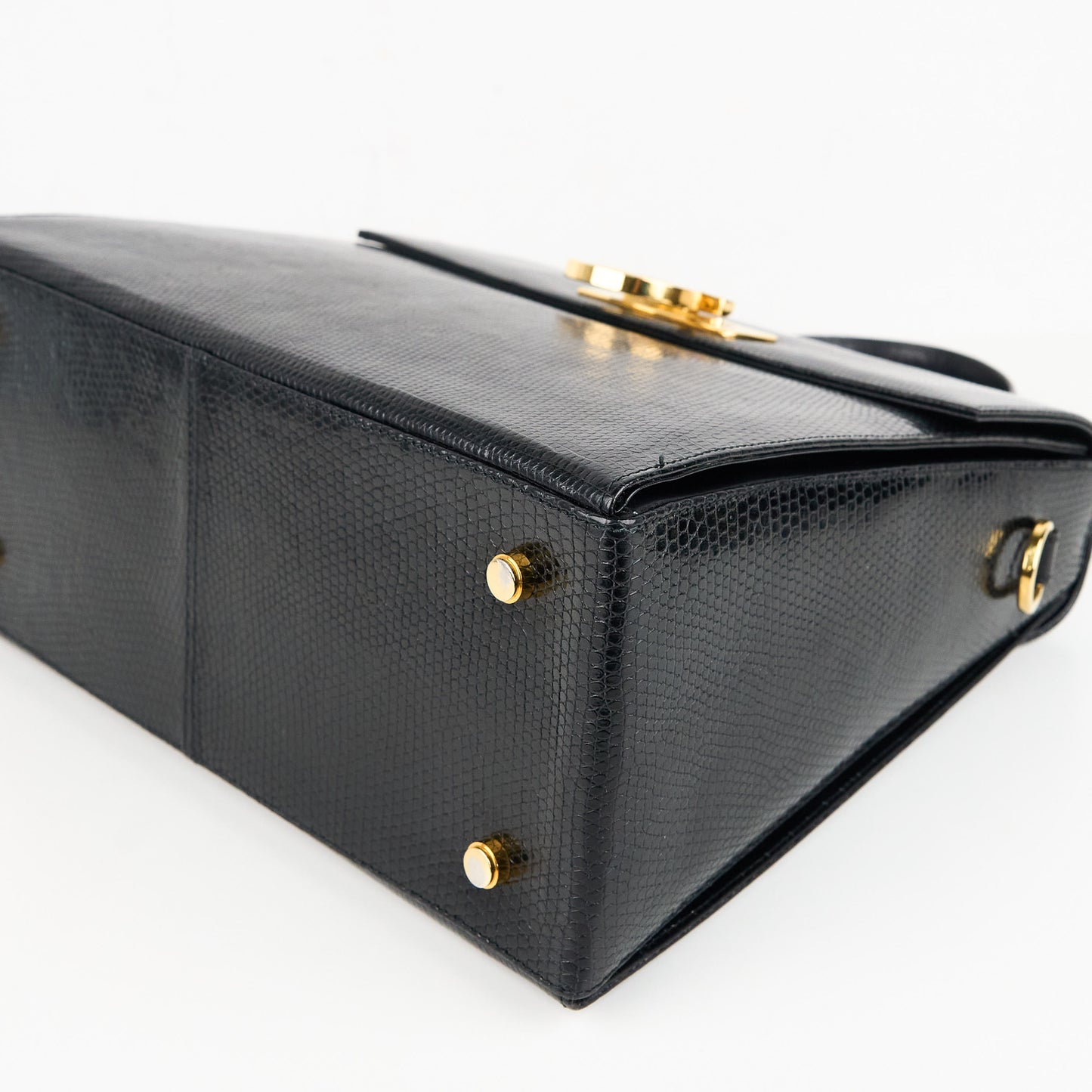 Ferragamo| Black Lizard Gancini Handbag