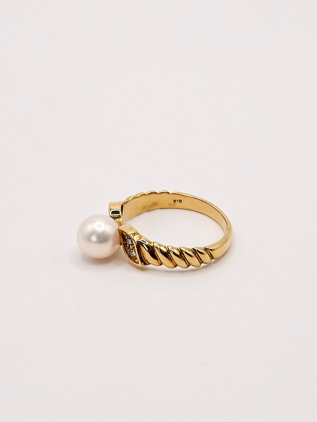 K18 6.8mm Akoya Pearl Diamond Ring #11