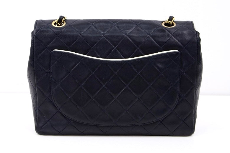 Chanel|海军蓝滚边方胖子链条包单肩包 小羊皮1*****