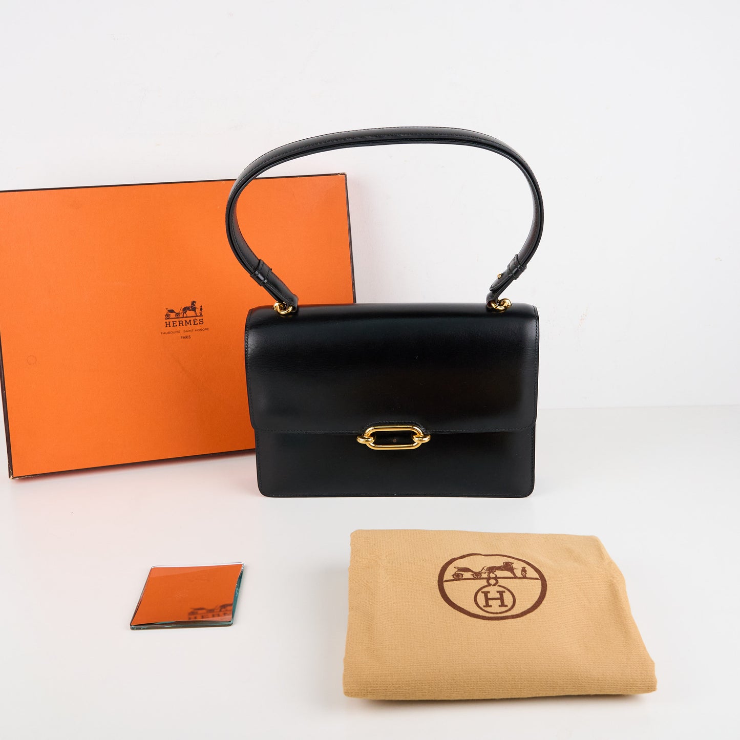 Hermes|Fonsbelle shoulder bag Box Calf Black 1989