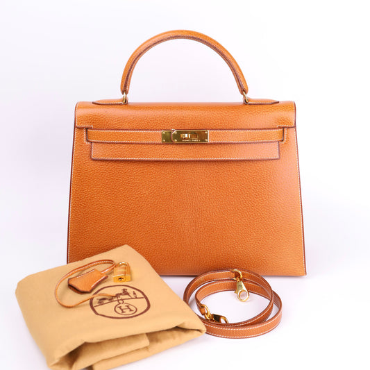 Hermes Kelly 32 in Peau De Porc/Pig Skin Gold 1991 GHW,full view