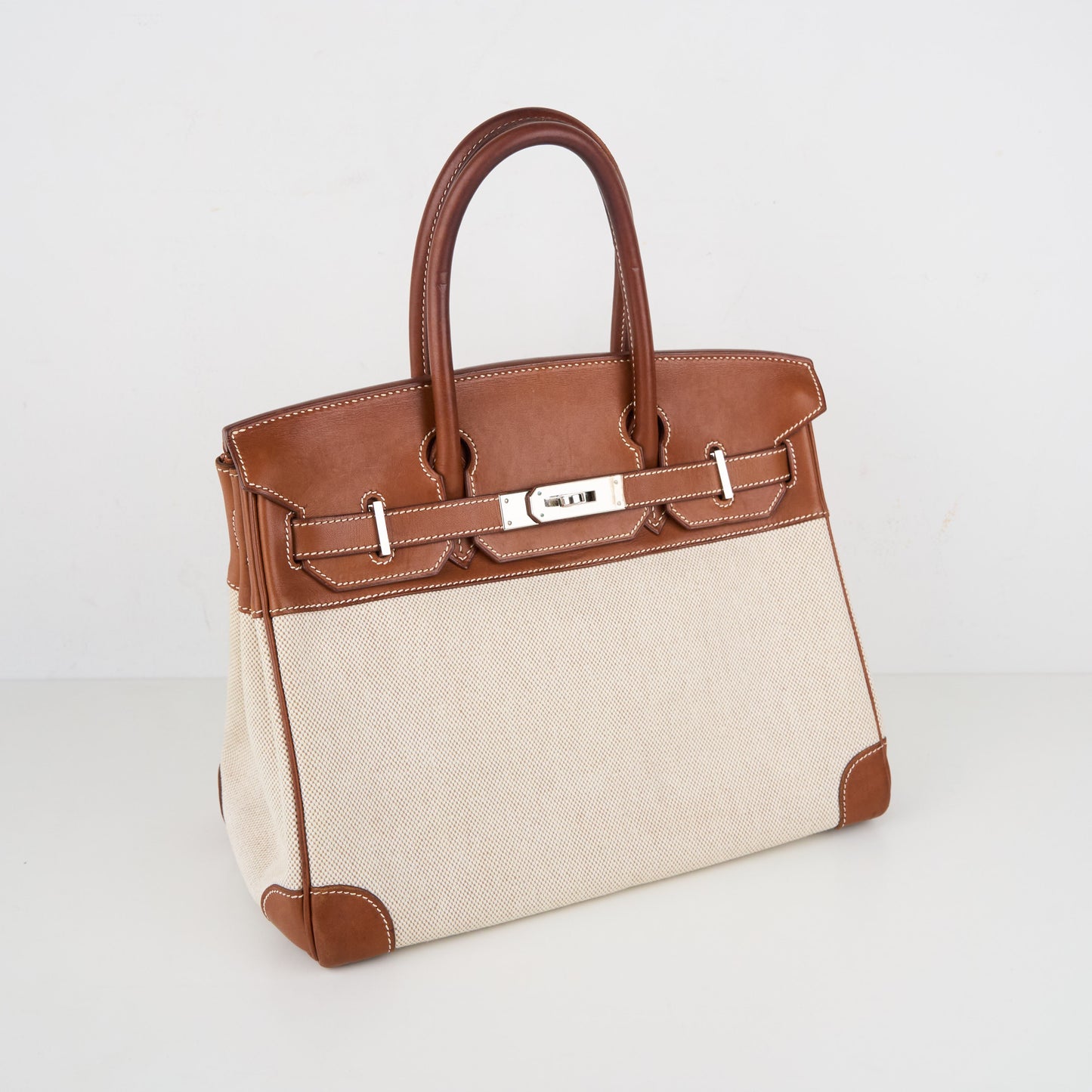 Hermes|Birkin 30 Handbag Barenia/Toile Faubourg Canvas 2003