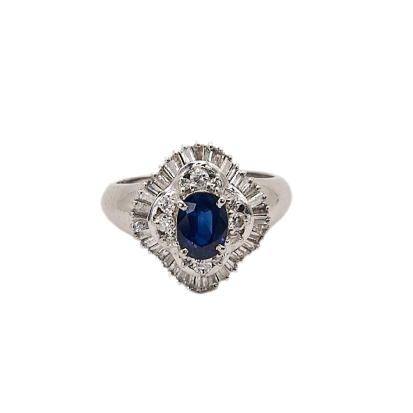 PT900 Blue Sapphire Diamond Ring #13