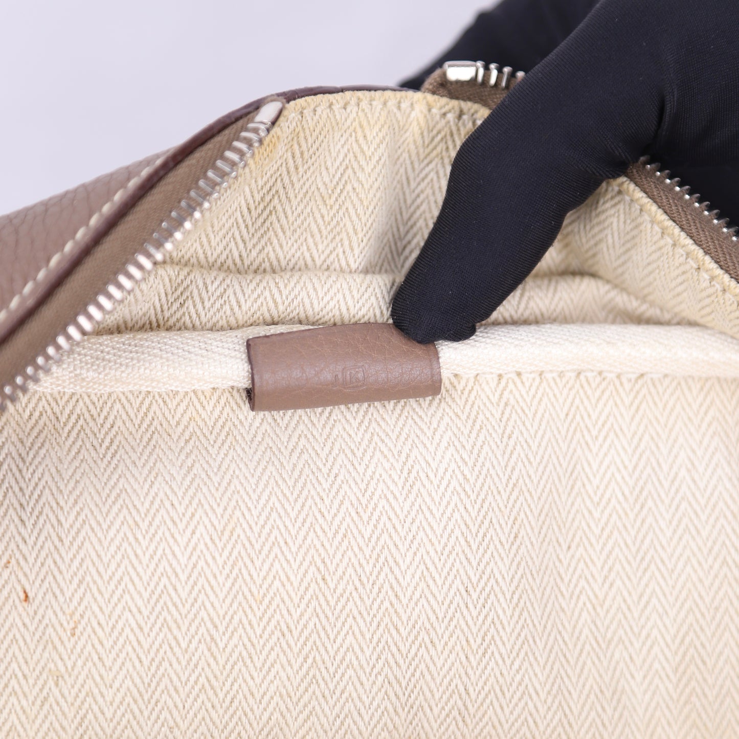 Hermes Victoria 35 Handbag in Taurillon Clemence/Toile Etoupe ,year stamp