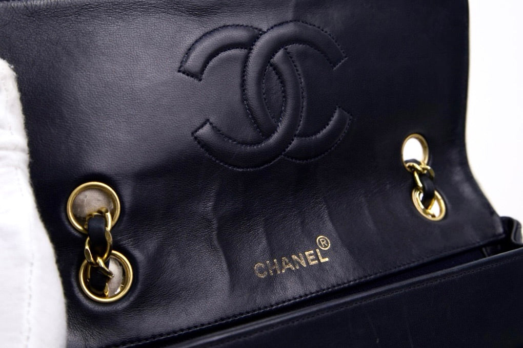 Chanel|海军蓝滚边方胖子链条包单肩包 小羊皮1*****