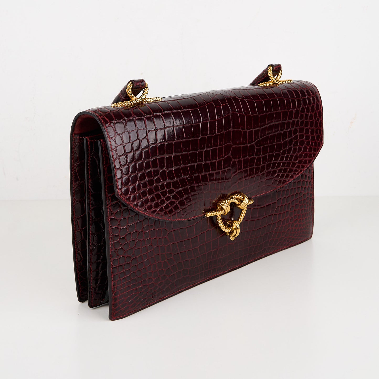 Hermes|Cordeliere Vintage Handbag Burgundy Crocodile 1982