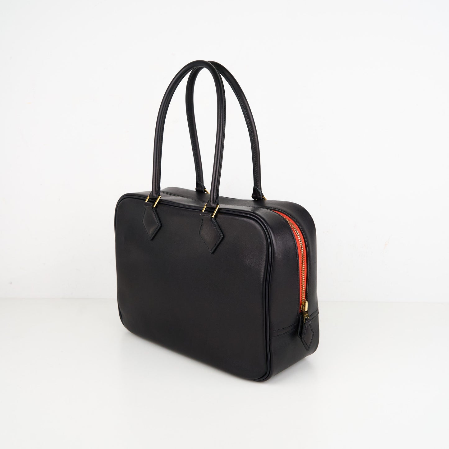 Hermes|Plume 28 Handbag Evergrain Black/Orange Poppy 2016