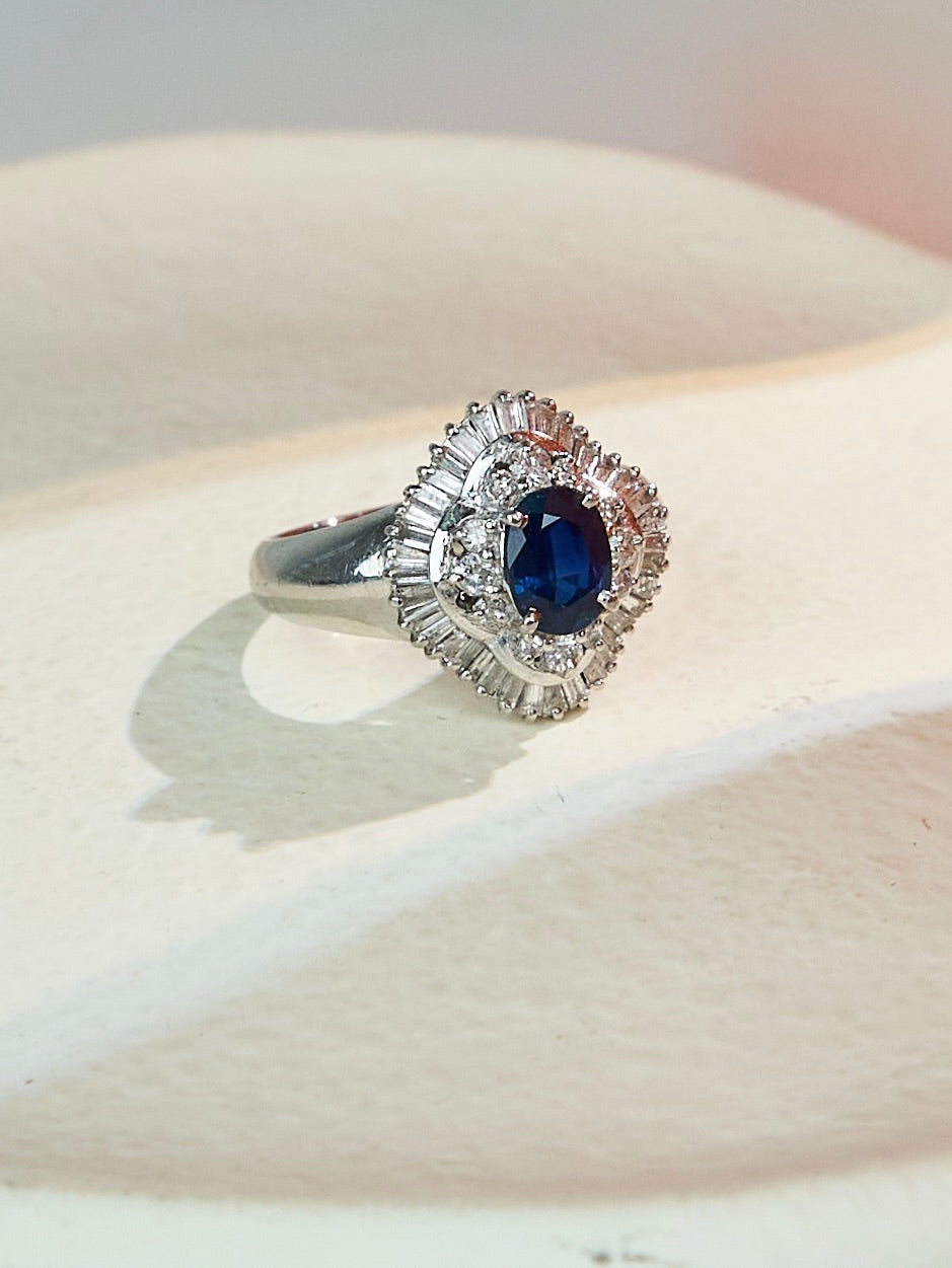 PT900 Blue Sapphire Diamond Ring #13