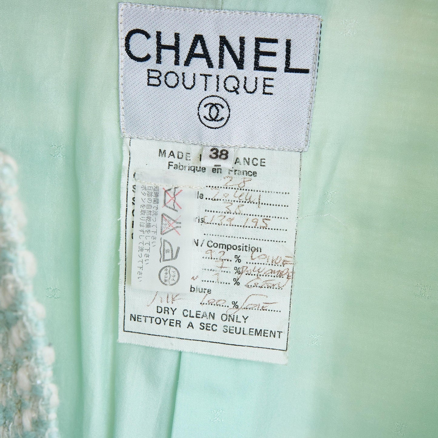 Chanel Tweed Light Green Jacket,label 2