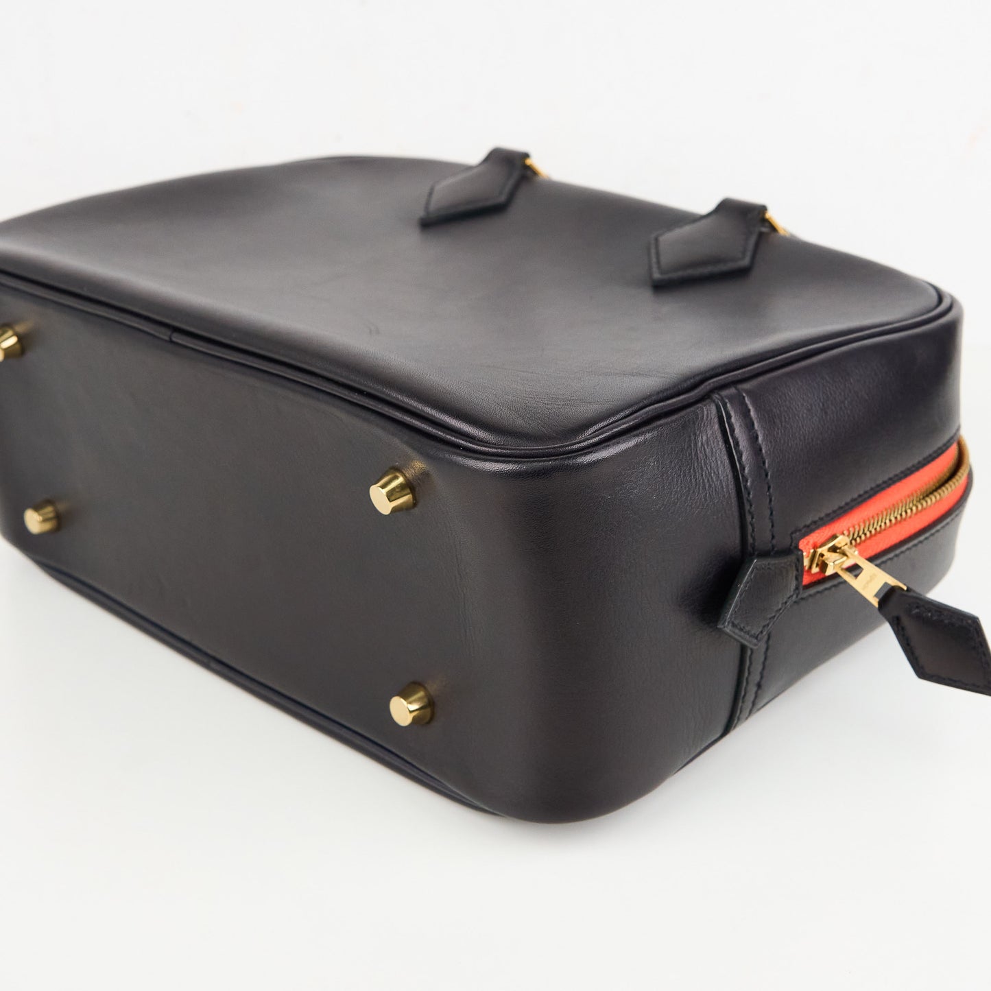 Hermes|Plume 28 Handbag Evergrain Black/Orange Poppy 2016