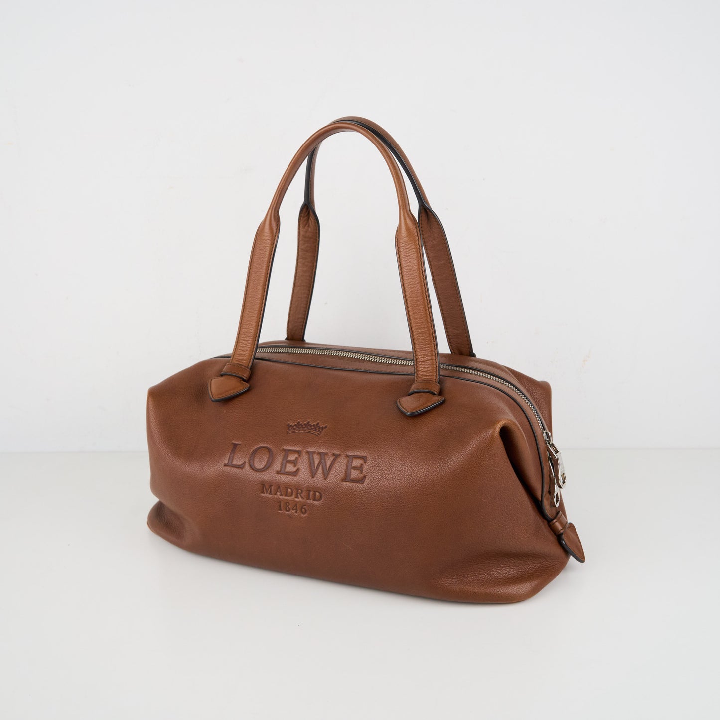 LOEWE| Brown Leather Boston Handbag Shoulder bag