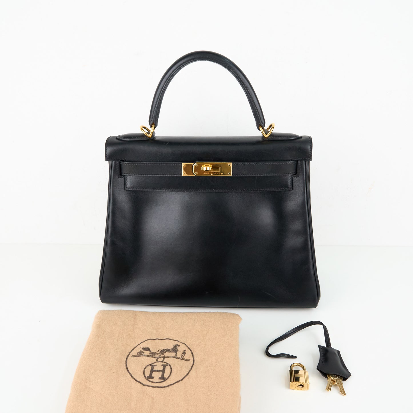 Hermes| Kelly 28 Handbag Box calf Black 2000