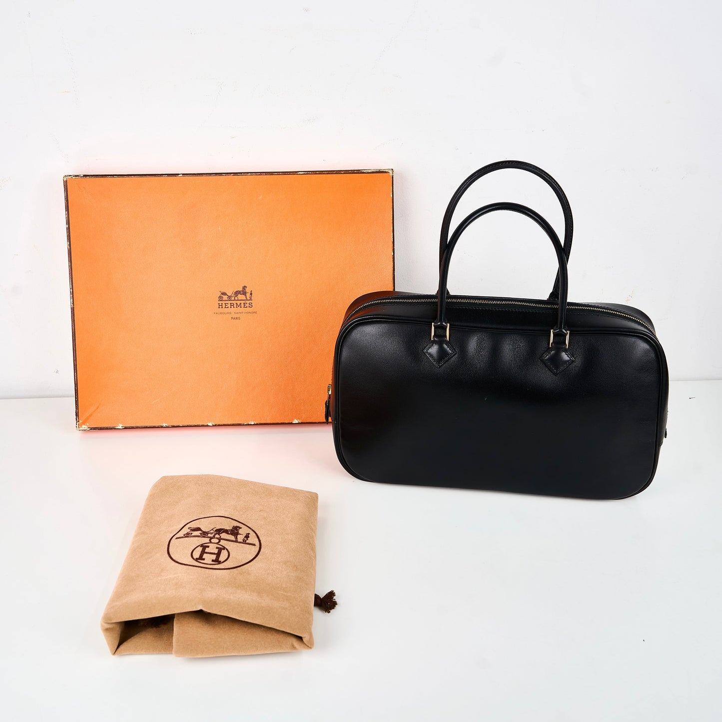 Hermes|Plume elan 28 Handbag Black Box Calf 2000