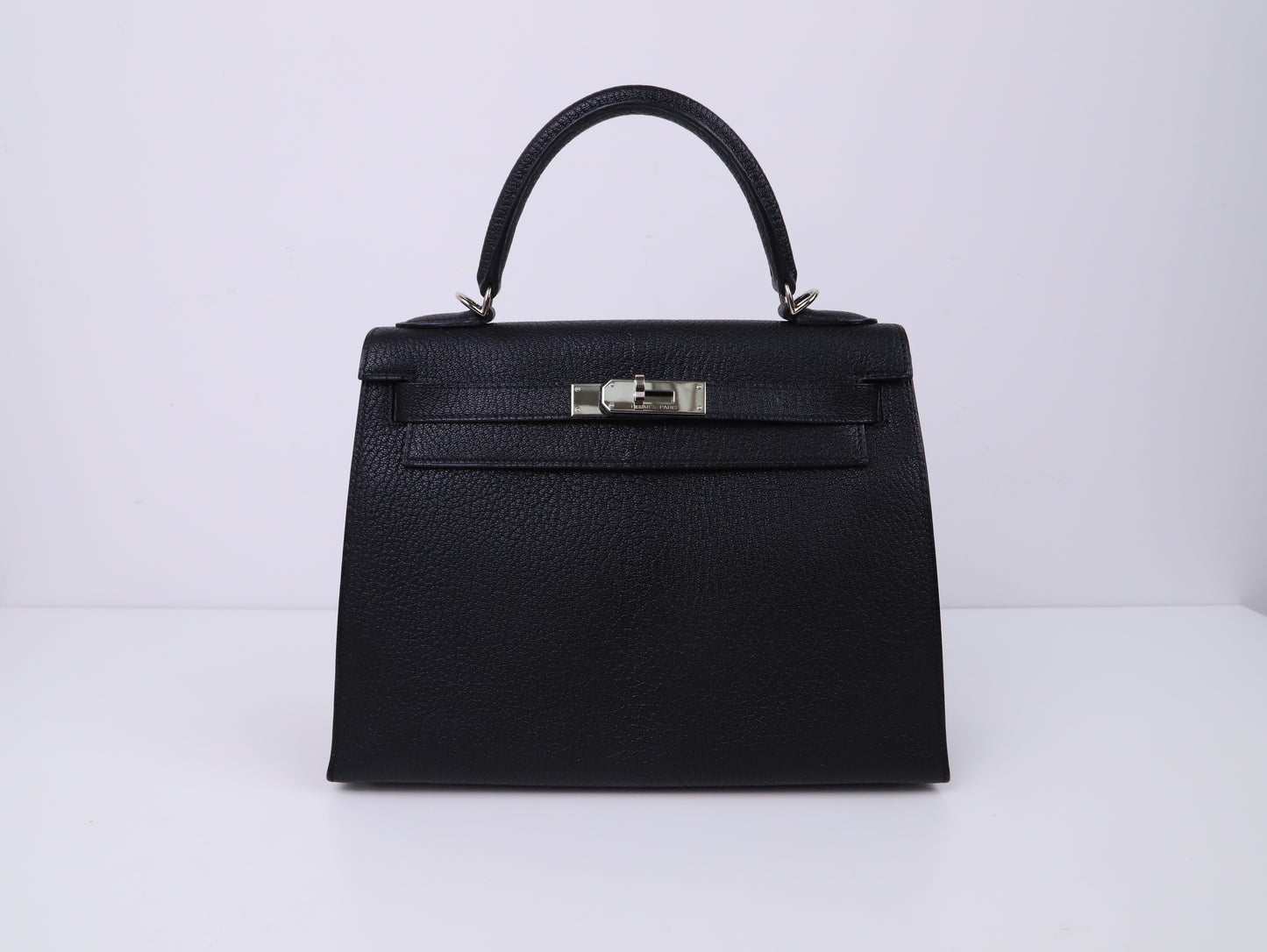 Hermes|Kelly 28黑色山羊皮手提包 口J 2006