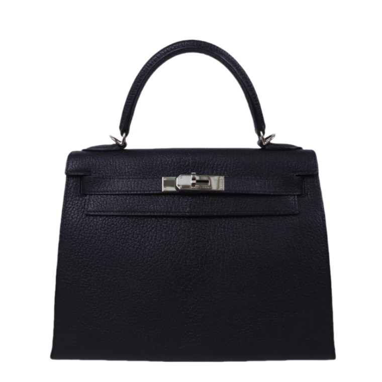 Hermes|Kelly 28黑色山羊皮手提包 口J 2006