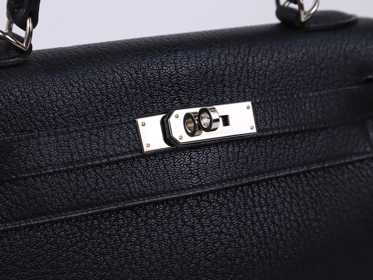 Hermes|Kelly 28黑色山羊皮手提包 口J 2006