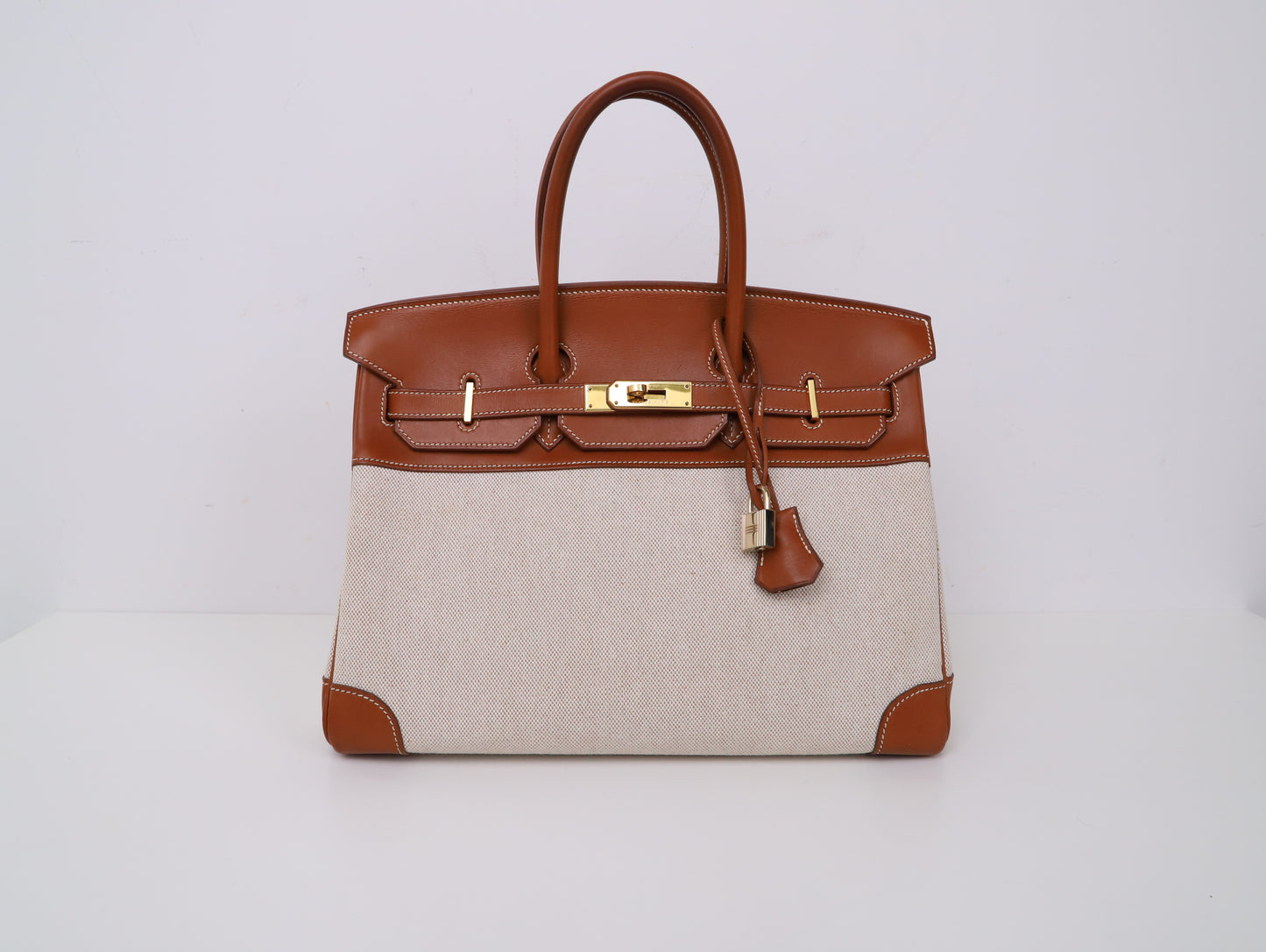Hermes| Birkin 35 手提包 马鞍皮拼帆布 口E 2001