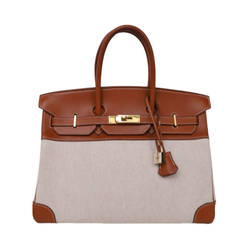 Hermes| Birkin 35 手提包 马鞍皮拼帆布 口E 2001