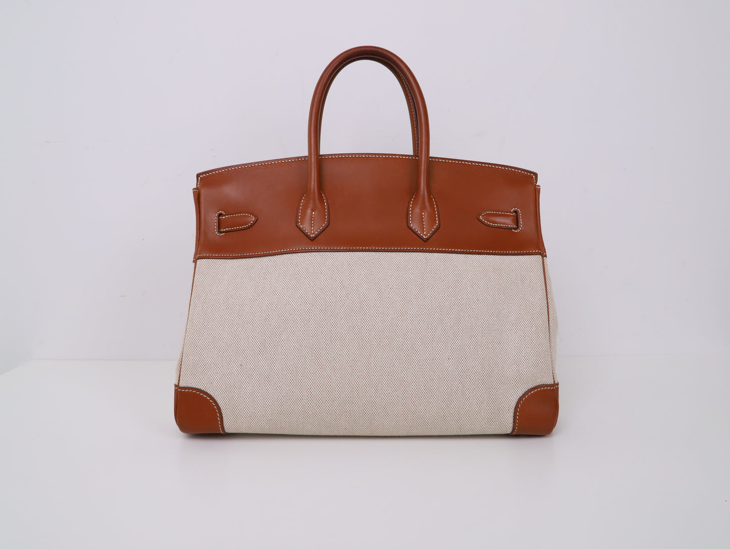 Hermes| Birkin 35 手提包 马鞍皮拼帆布 口E 2001