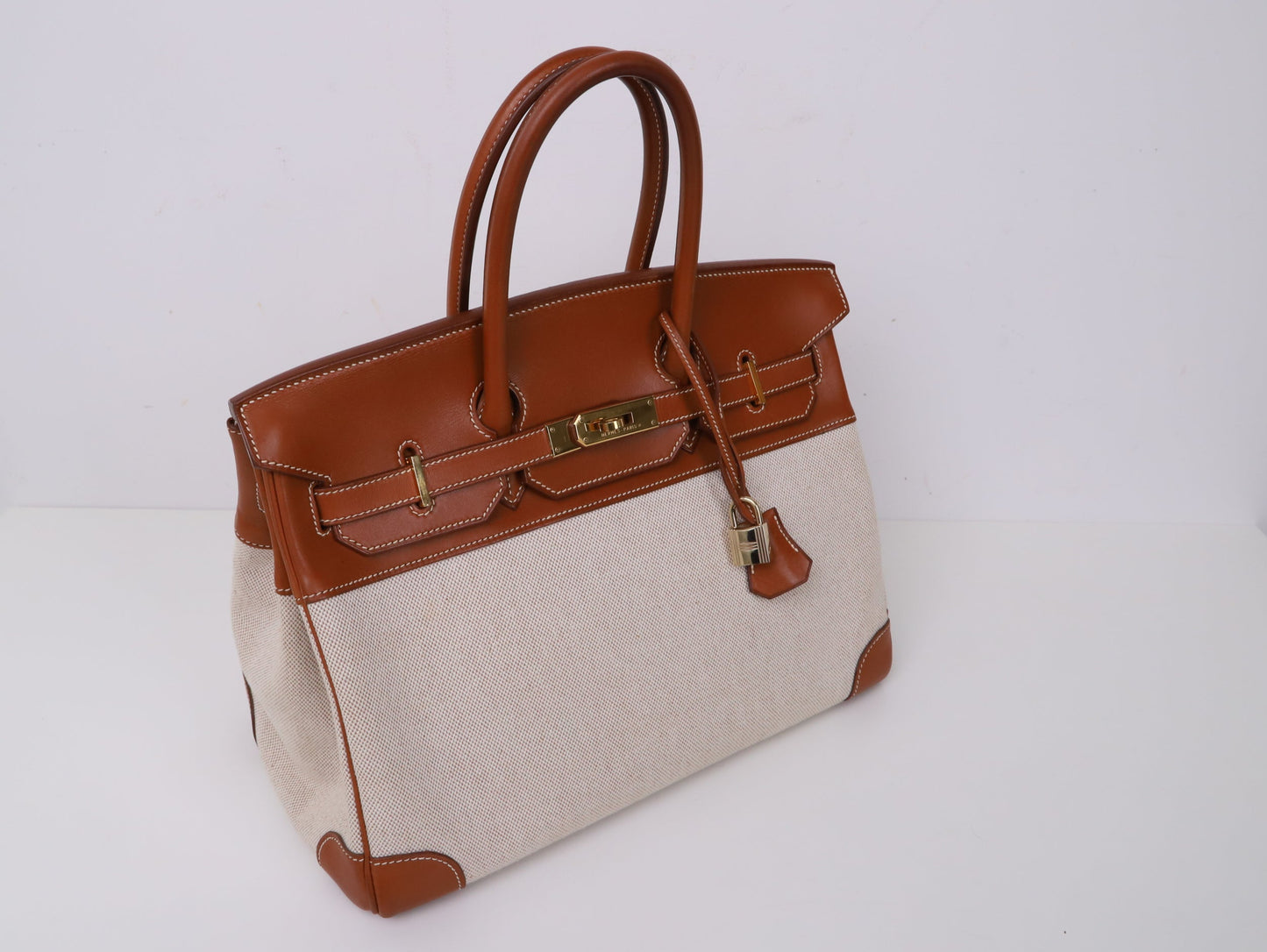 Hermes| Birkin 35 手提包 马鞍皮拼帆布 口E 2001