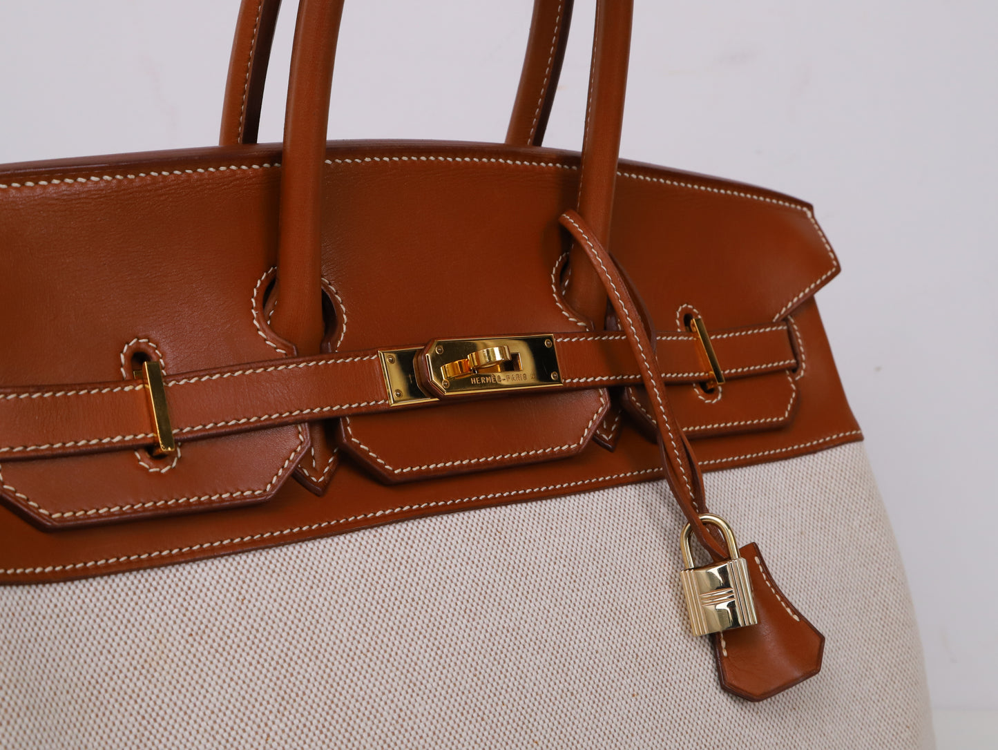 Hermes| Birkin 35 手提包 马鞍皮拼帆布 口E 2001