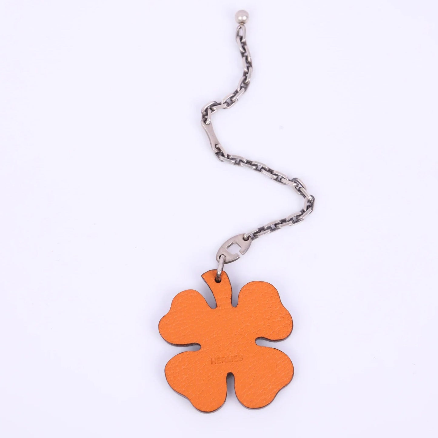 Hermes S925 Bag Charm Clover in Vert Anis/Orange Chevre, back view 2