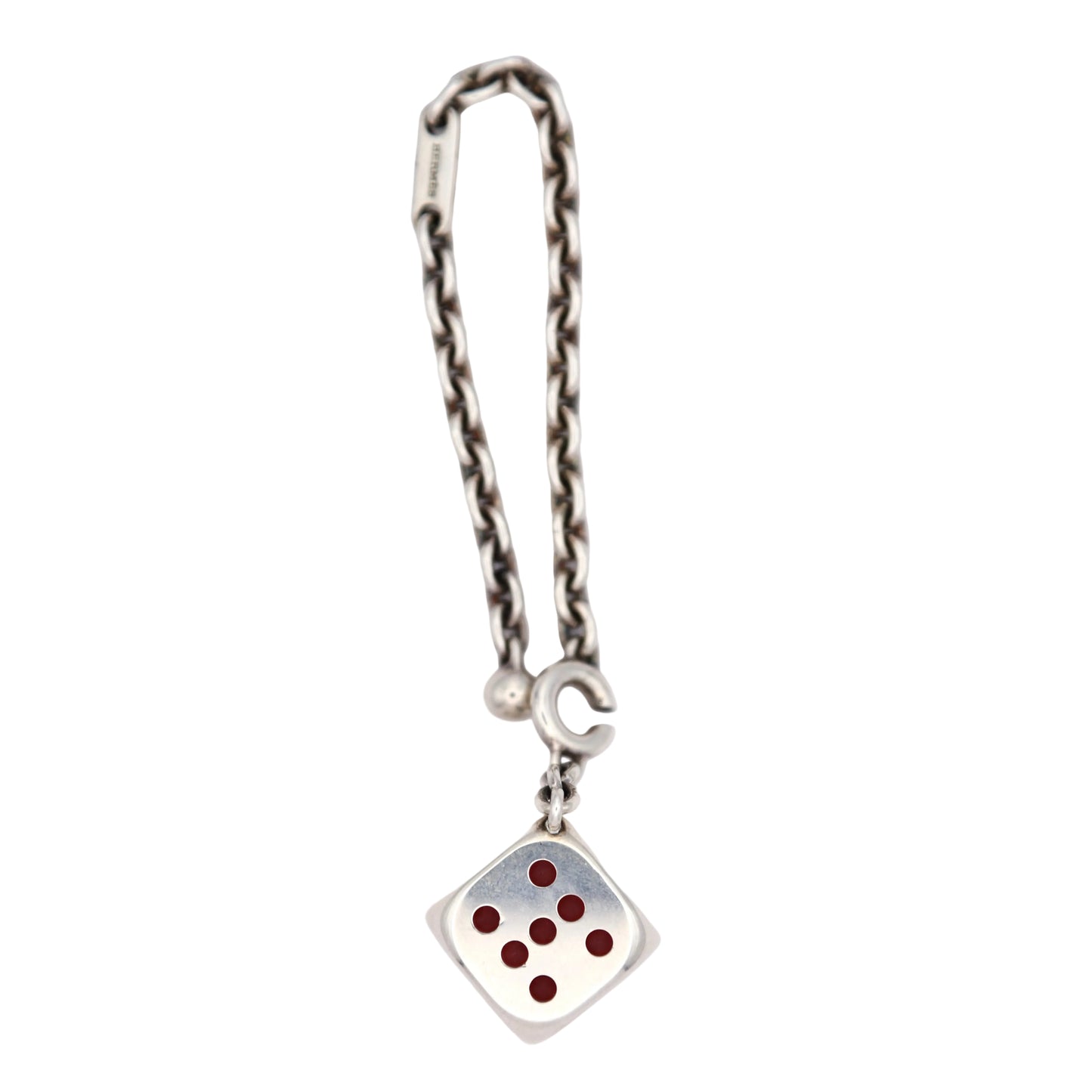 Hermes S925 Silver Cube Chain Key Holder / Bag Charm, front view