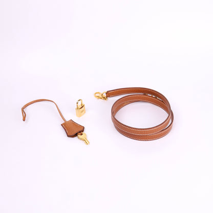 Hermes Kelly 32 in Peau De Porc/Pig Skin Gold 1991 GHW, shoulder strap, padlock,clochette