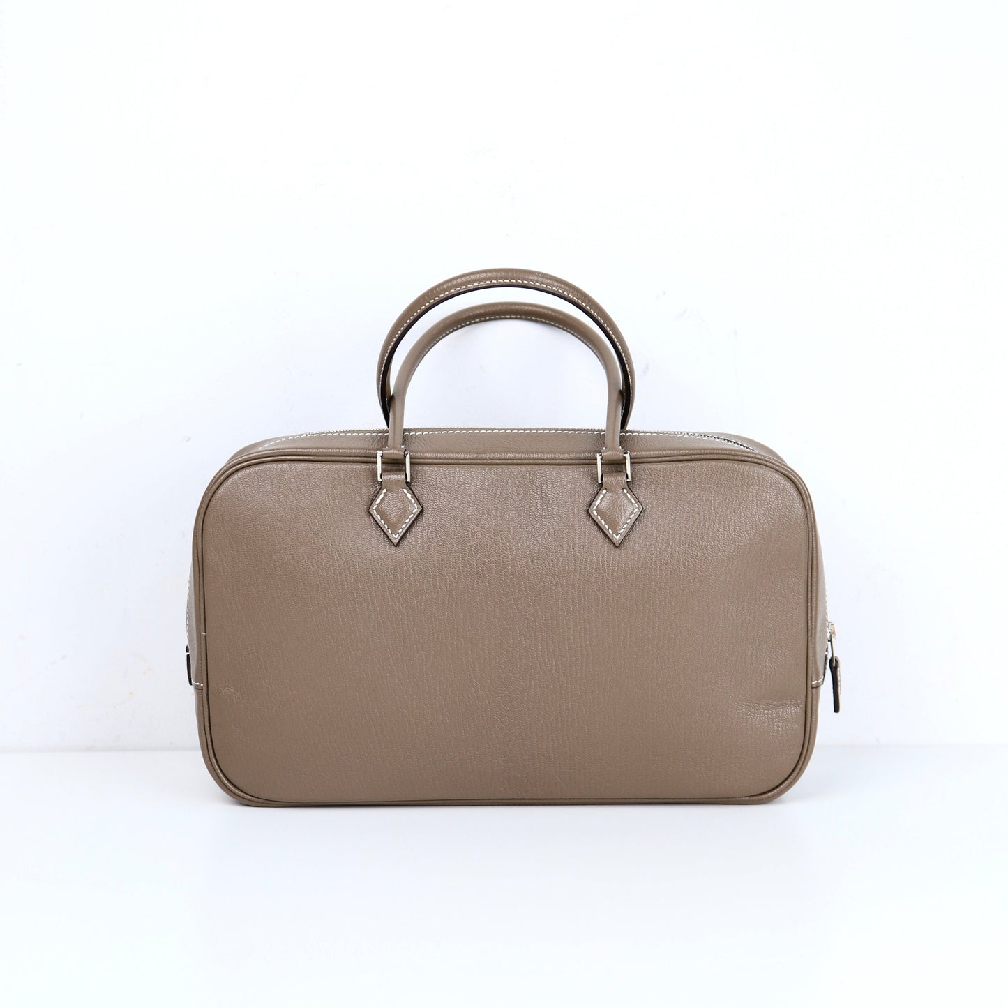 Hermes Plume elan 28 Handbag in Etoupe Chevre/Mysore 2016,back view