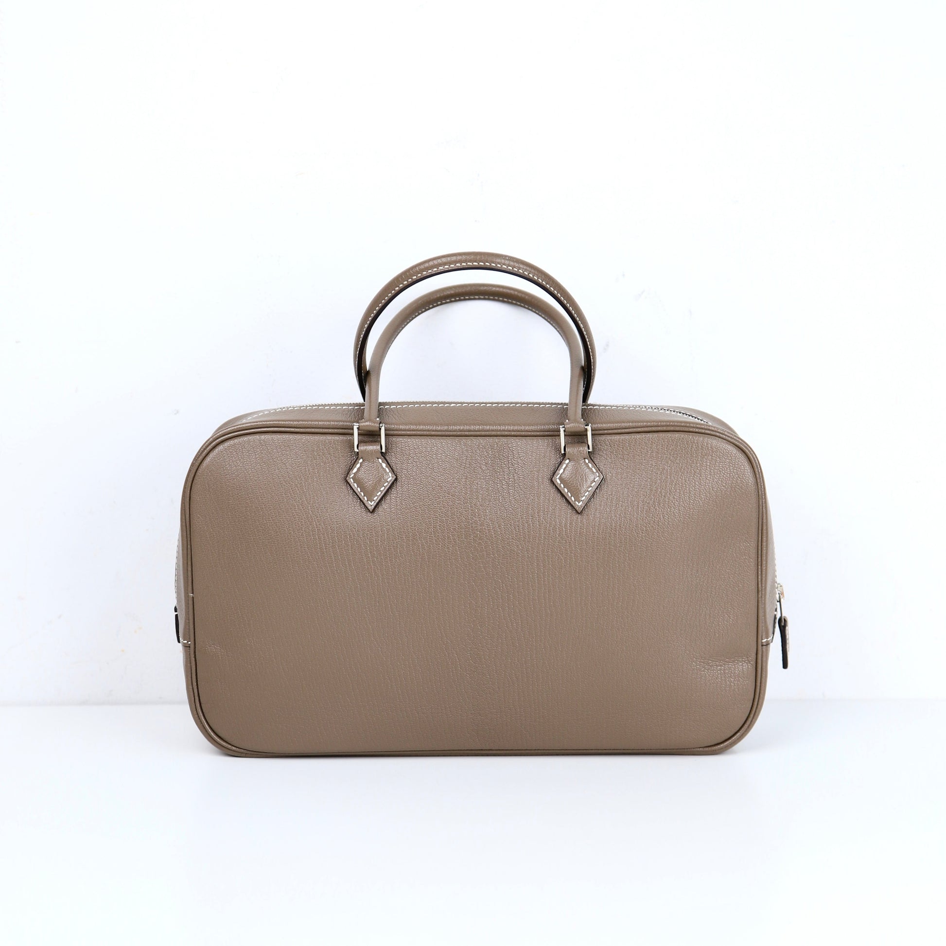 Hermes Plume elan 28 Handbag in Etoupe Chevre/Mysore 2016,back view