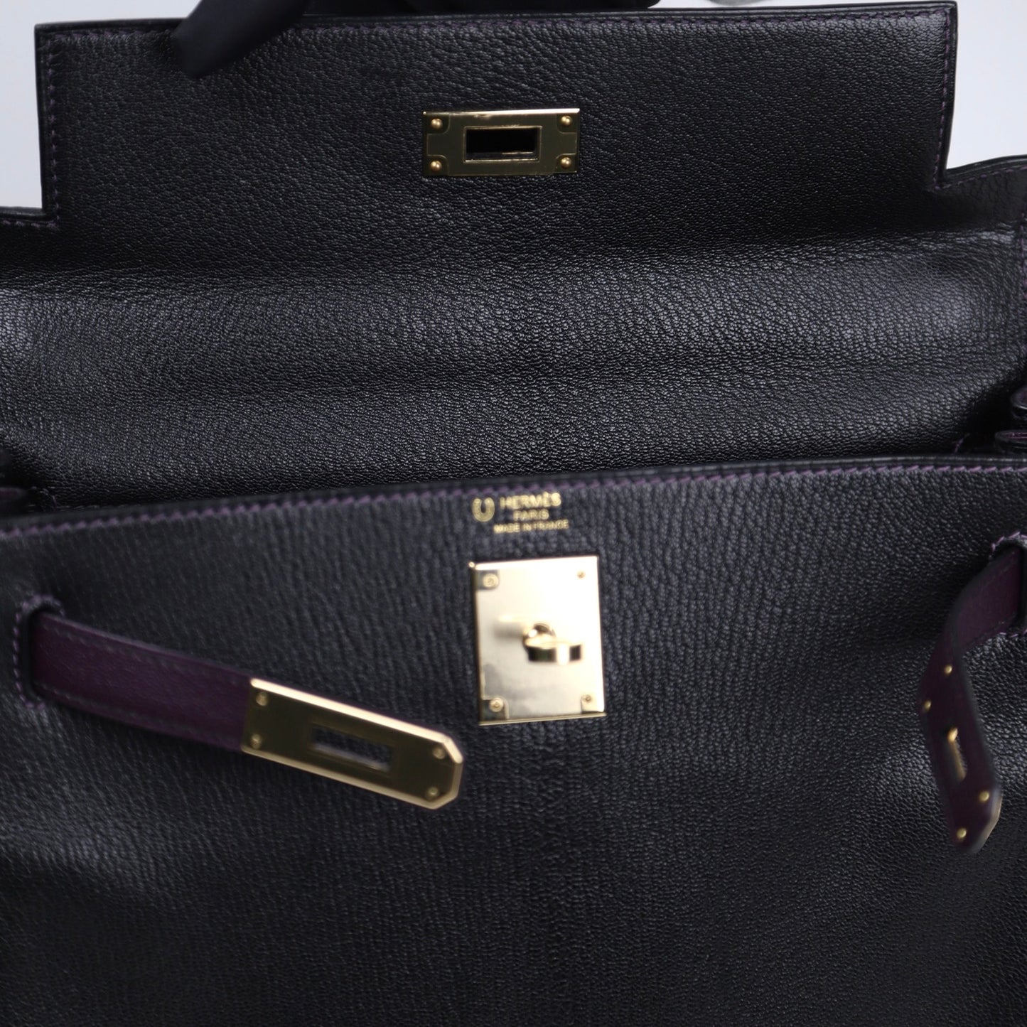 Hermes｜Special Order Kelly 28 Handbag Black/Raisin Cherve 2019