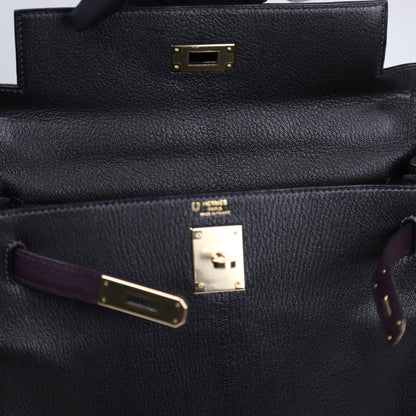 Hermes｜Special Order Kelly 28 Handbag Black/Raisin Cherve 2019