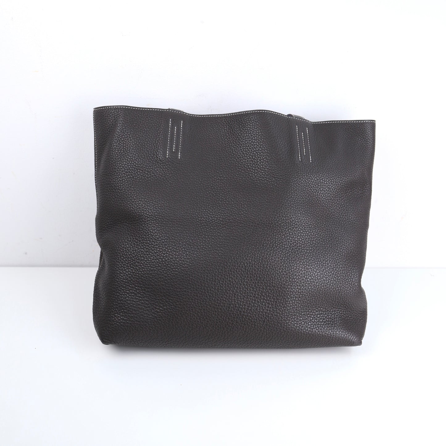 Hermes Double Sens Reversible Tote Bag in Togo Etain / Blue Electric 2010，front view