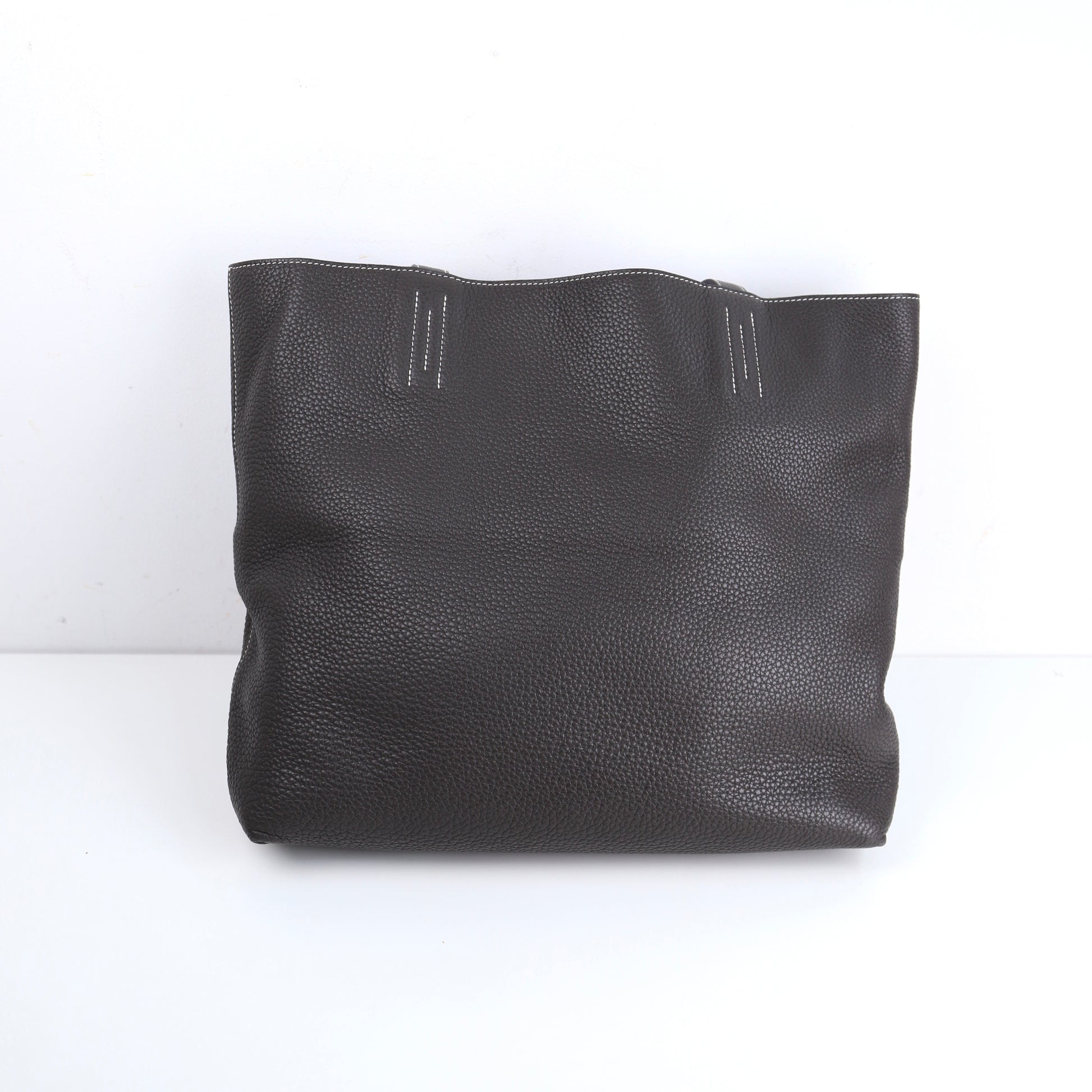 Hermes Double Sens Reversible Tote Bag in Togo Etain / Blue Electric 2010，front view